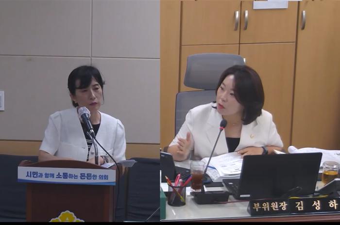 김성하 더불어민주당 의원이 최미선 과장에게 질문하고 있다 사진순천시의회